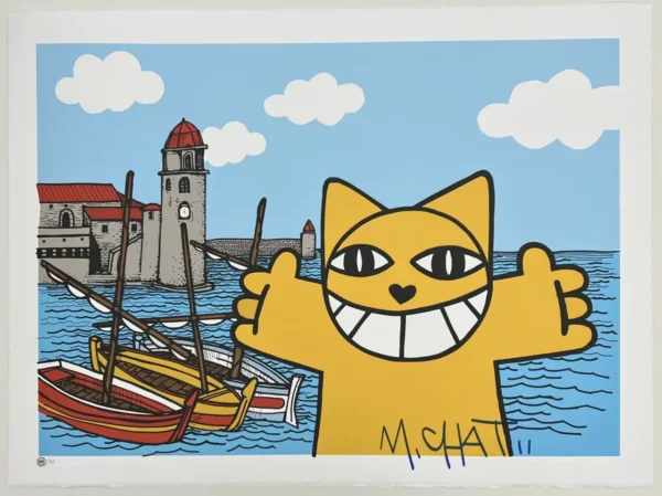 Mr Chat Estampes pigmentaire le port de la ville de Collioure